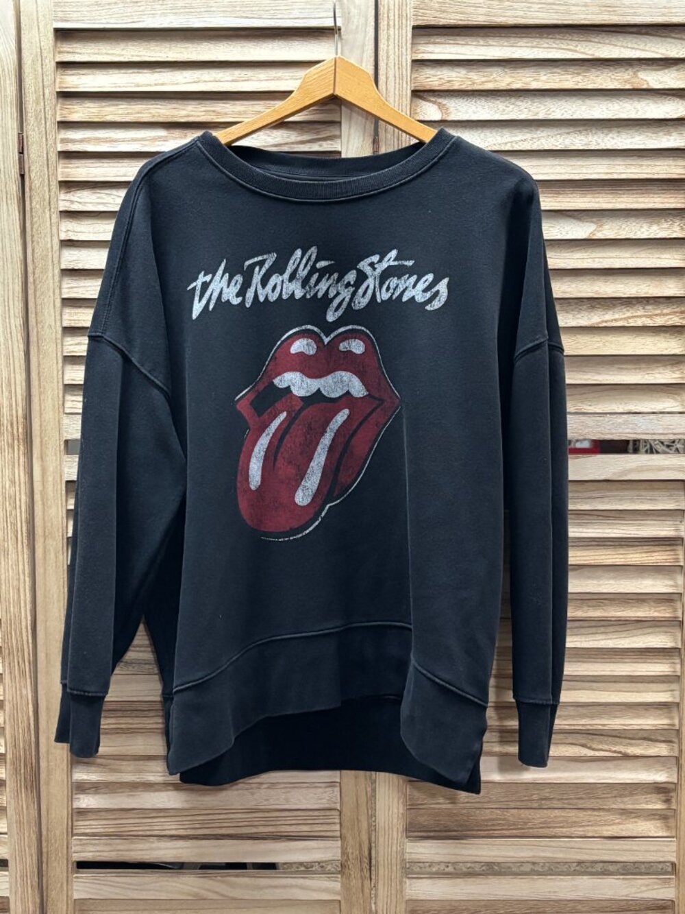 The Rolling Stones Black Graphic Sweatshirt Oversized High-Low Hem Large